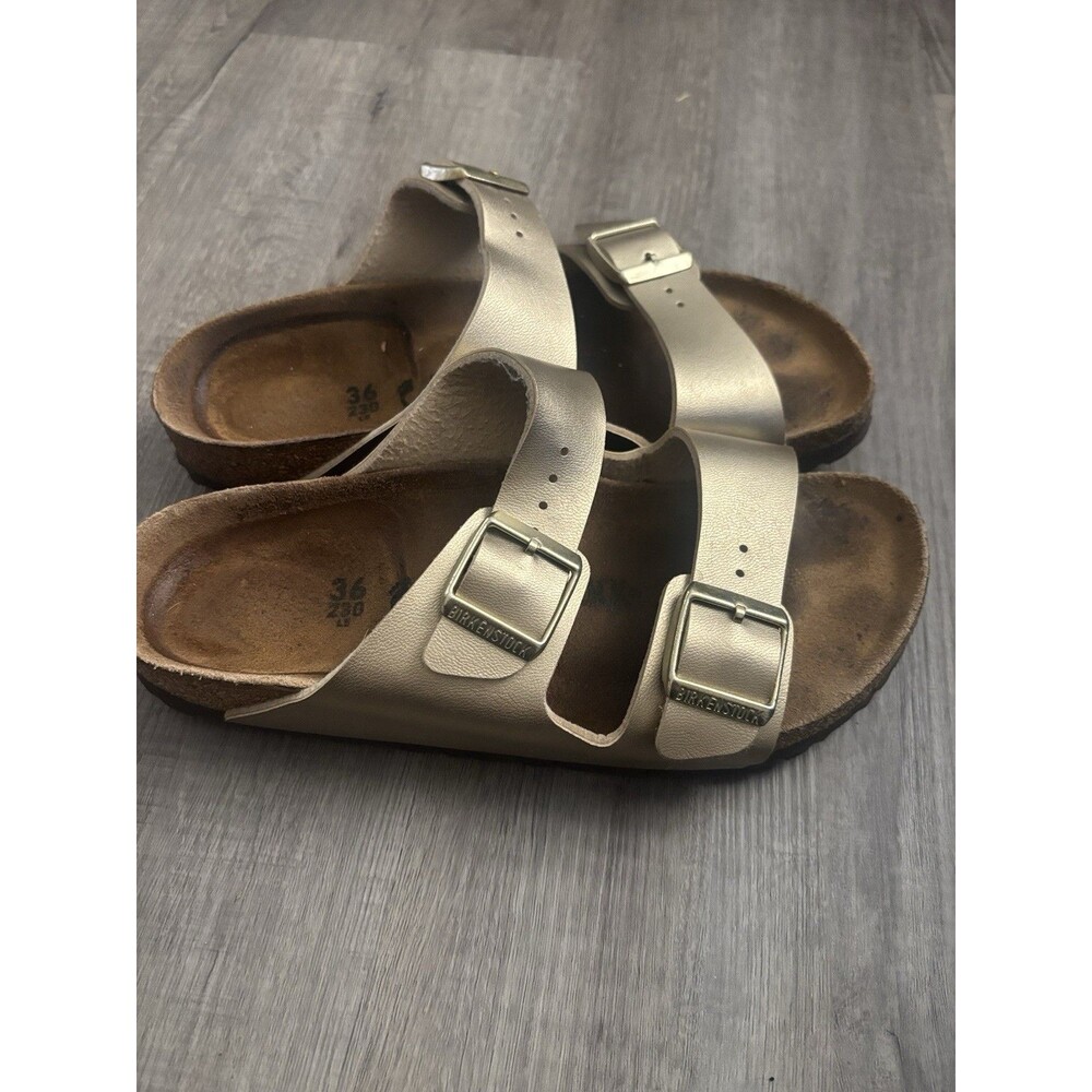 Birkenstock Sandals Gold Arizona Birko-Flor Double Buckle Strap Sz EU36 US 5